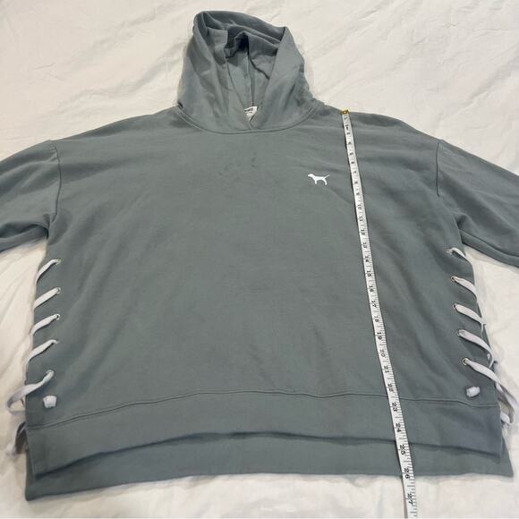 PINK Laced Up Hooded Sweatshirt sz L Gray and White - Picture 7 of 15